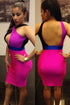 pink color block block Bodycon Dresses